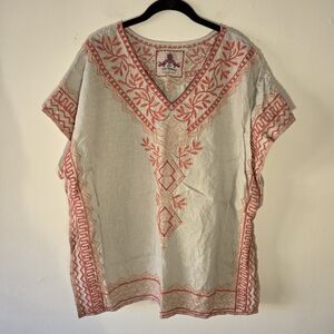 Johnny Was Womens Small Linen Embroidered Kimono‎ Blouse Top Pink